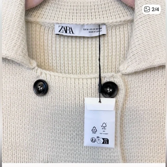 NWOT Zara Cream Knit Double-Breasted Cardigan Jacket - Picture 2 of 4